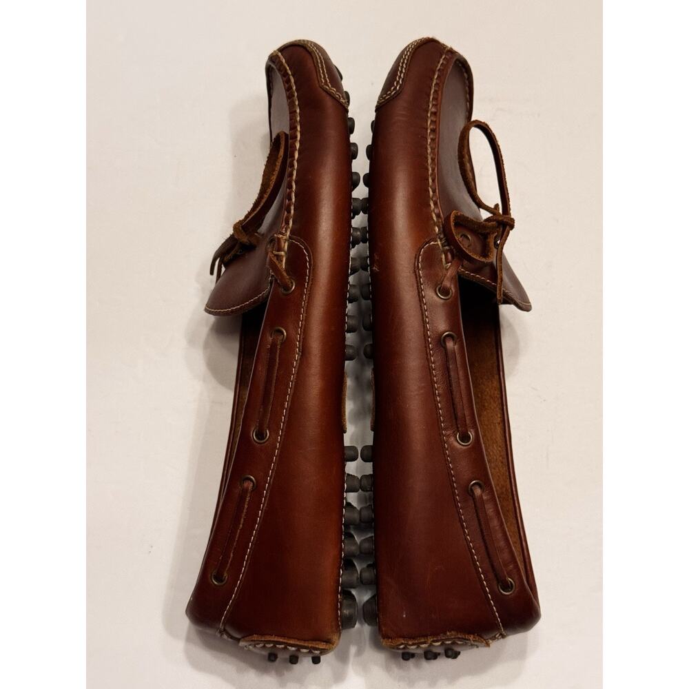 Size 10 Cole Haan Brown Leather Driving Mocs Rubber Nubs Moccasin Slip On - Picture 4 of 9